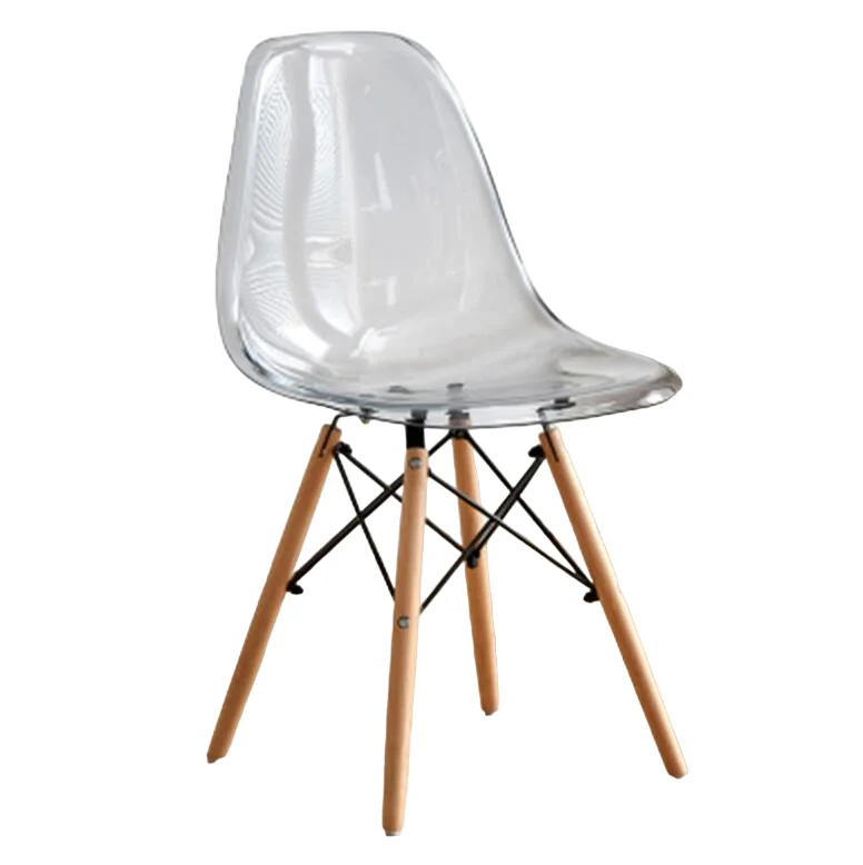 PACK 4 sillas EMA con patas de madera, mueble estilo nórdico medieval, para escritorio, comedor, dormitorio, balcón o restaurante BAR hosteleria, OFICINA Mesa de comedor nórdica  cocina, TRANSPARENTE
