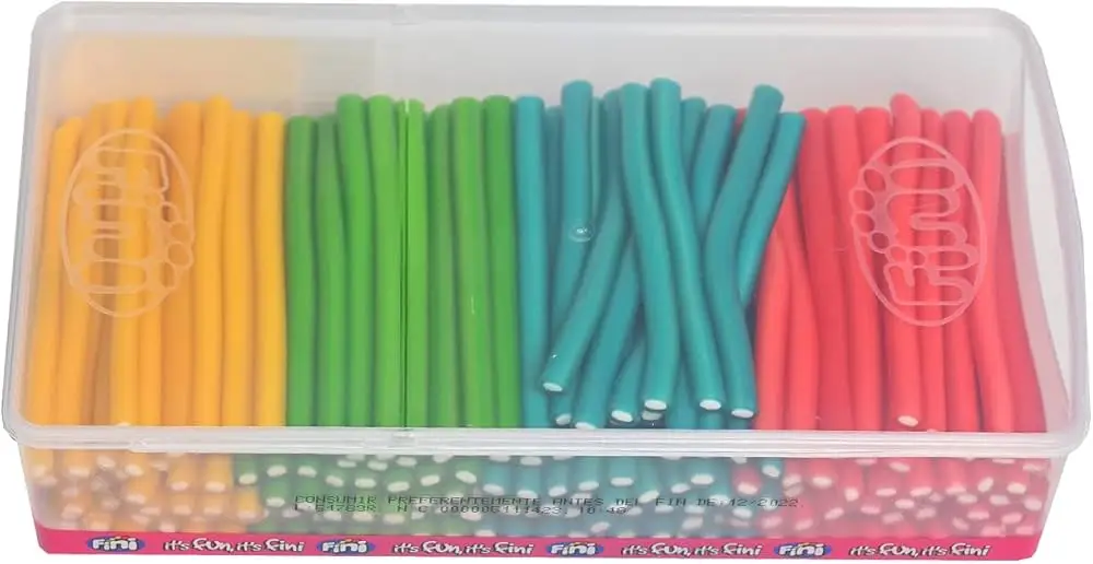 Fini Rellenitos 4 Colores Brillo | Regaliz Relleno | Estuche 200 Uds | Dulces de Alta Calidad | Diversión Asegurada