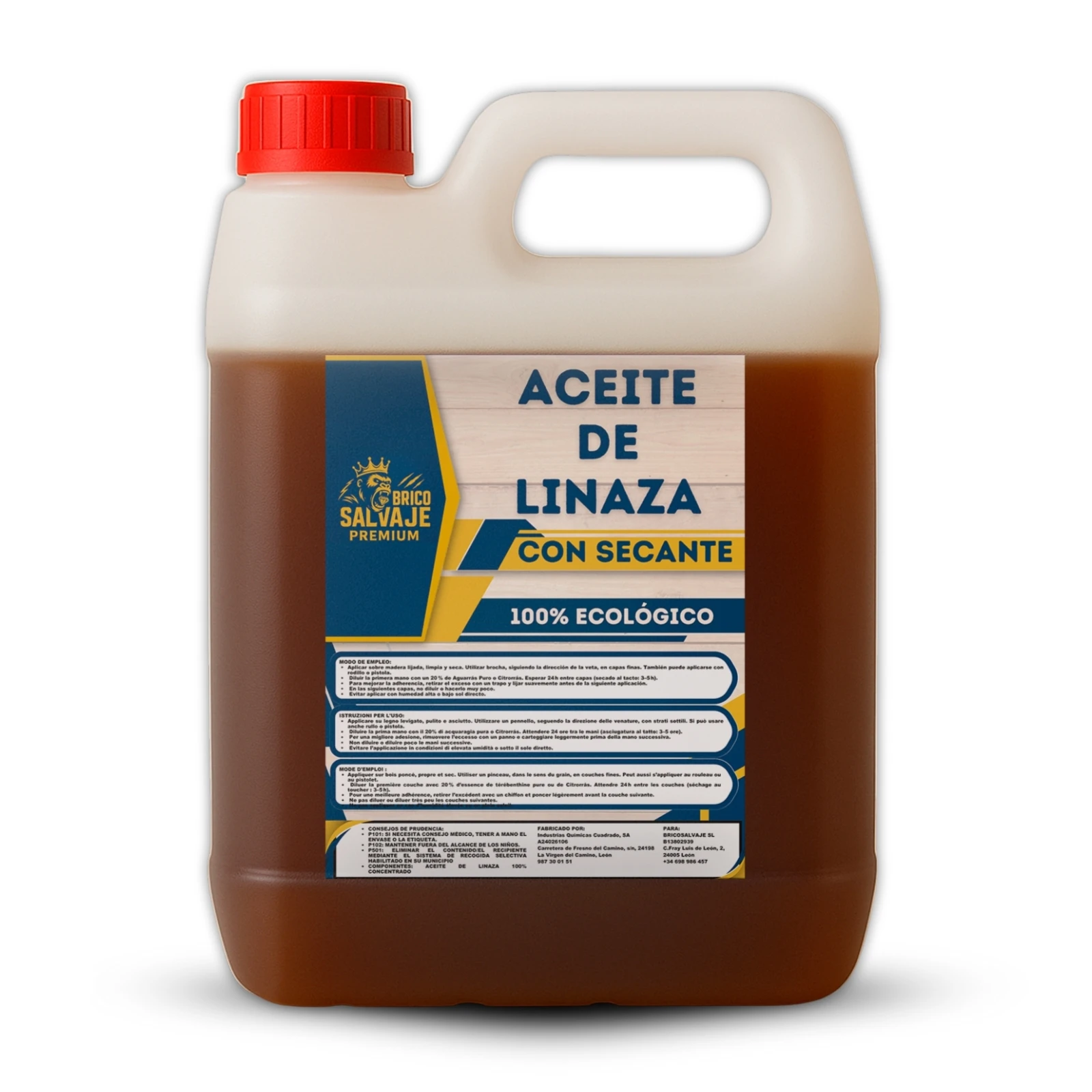 Aceite de Linaza para Madera BricoSalvaje Premium con Secante  100% Ecológico  Protección y Embellecimiento de Maderas Naturales  Fácil Aplicación