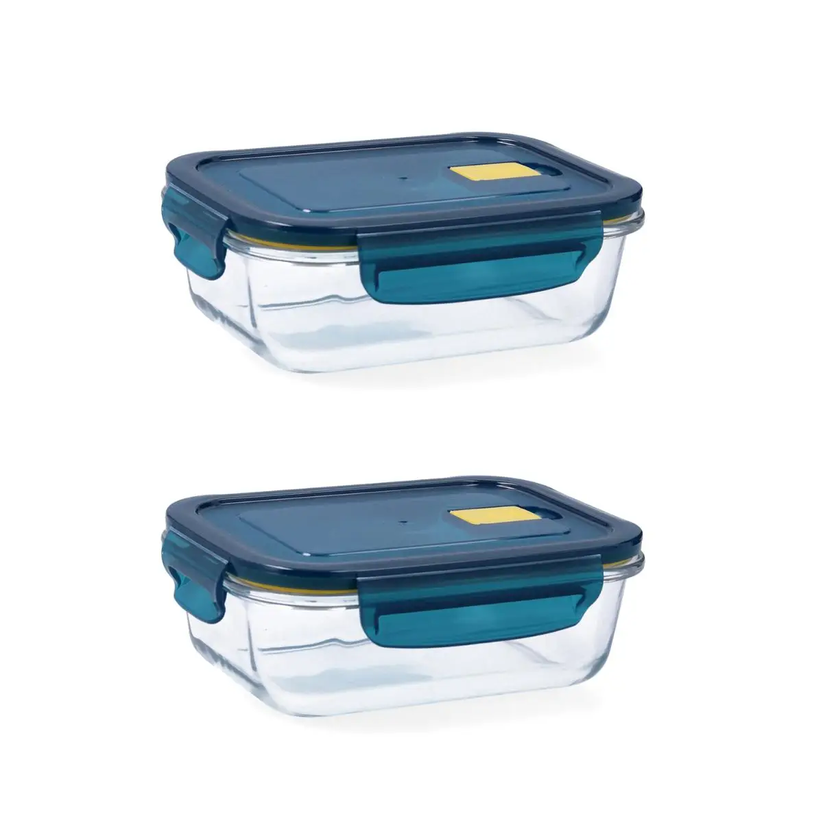 QUID ASTRAL 2 Recipiente Rectangular Hermético Vidri 18x13x6CM - 64CL Azul  Tapa 4 cierres herméticos 100% con válvula Reciclable