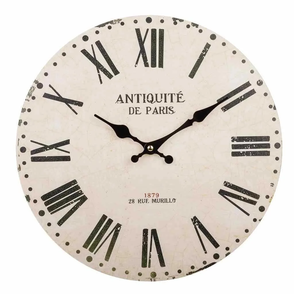 WANDERLUST DECO Reloj de Pared Blanco de Madera D34x2h Cm para Decoración de Hogar