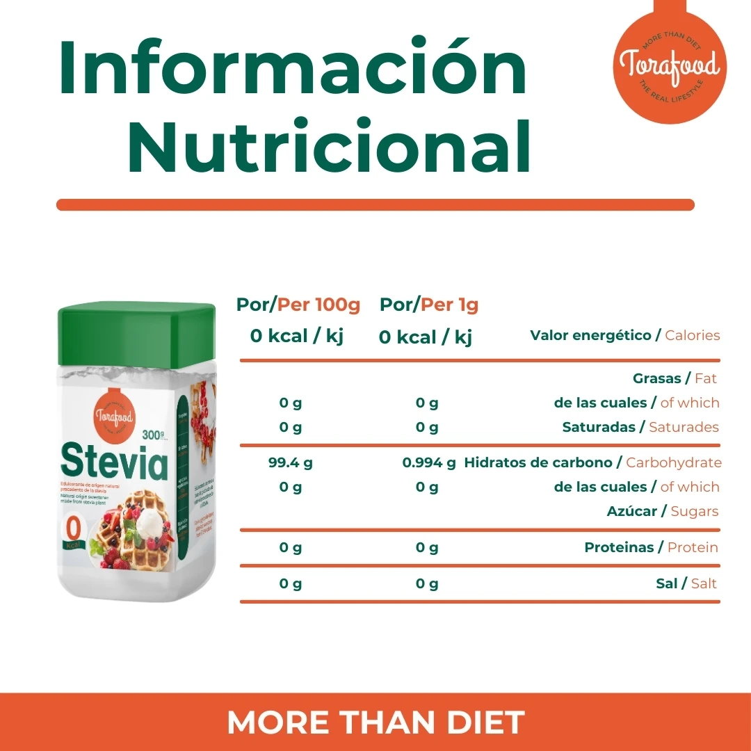 Stevia 300g pack of 2 units natural sweetener 100% gluten and lactose free zero calories suitable for vegetarians low index glycemic torafood #4