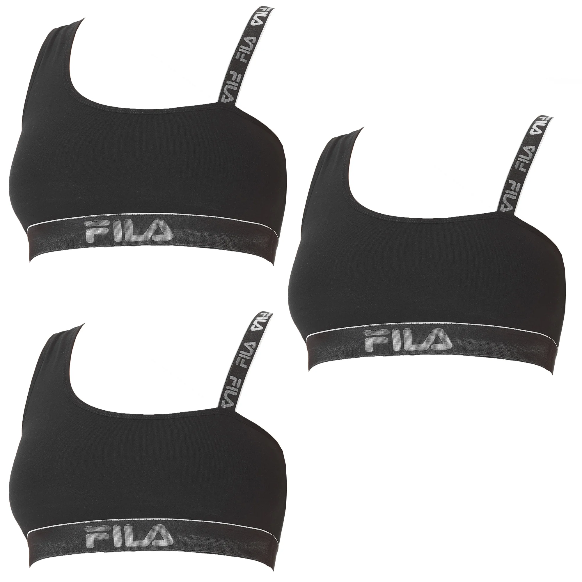 Pack 3 sujetadores deportivos de algodón FILA color negro
