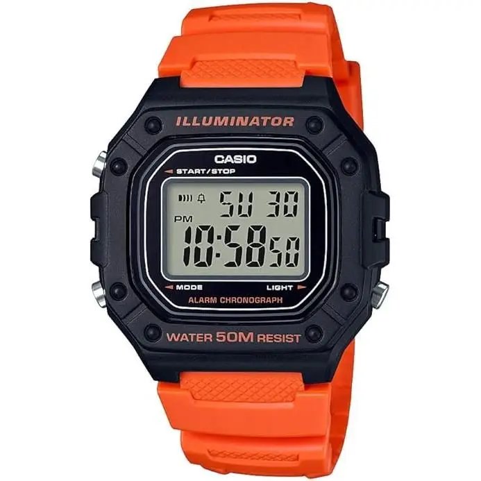 Casio W-219H-4A Men's Digital Sports Watch with LED Light, Timer, 50 m Water Resistance and Robust Design in Red