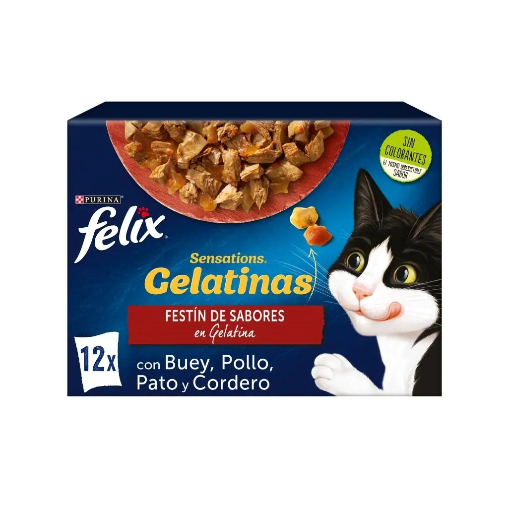 FELIX Sensations Festín de Sabores en Gelatina - Alimento Húmedo Completo para Gatos Adultos (Combinados de Carnes y Verduras)
