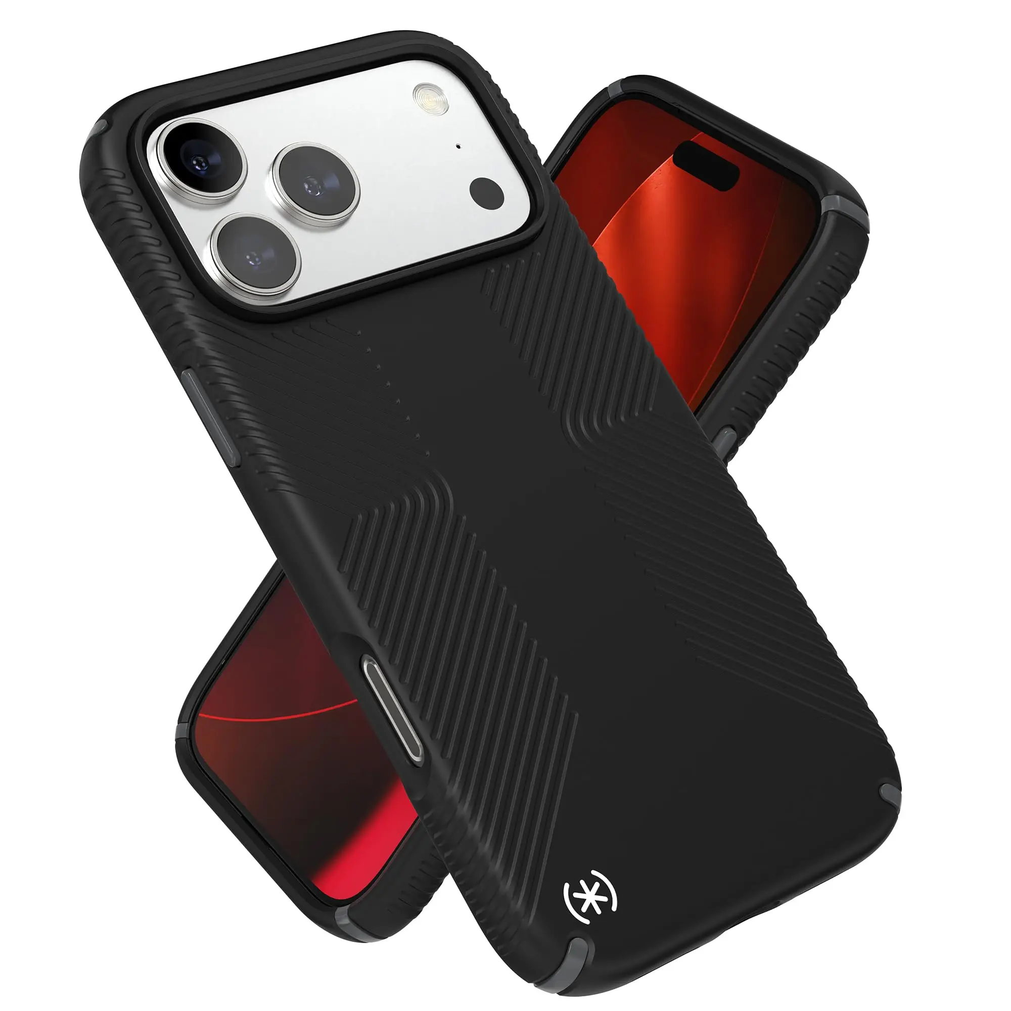 Speck PRESIDIO2 - Funda con agarre para iPhone 17 Pro Max, compatible con MagSafe, funda protectora delgada, negro/gris pizarra/blanco