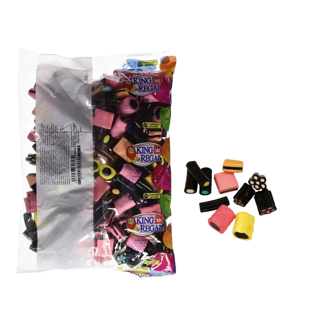 Surtido Ingles, Surtido de Regaliz Negro en Varios Formatos, King Regal, Bolsa de 1kg