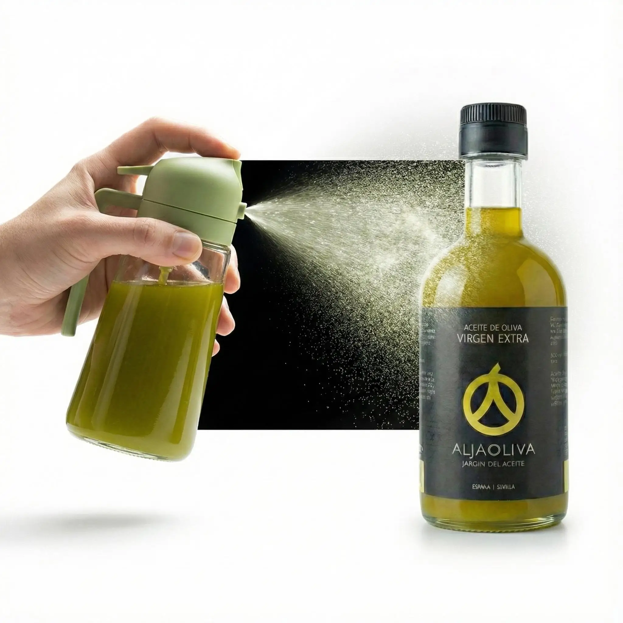 Aceite de Oliva Virgen Extra Sin Filtrar Aljaoliva 500ml con Aceitera Pulverizadora 2 en 1 (Spray / Chorro) - Ideal Air Fryer y Plancha
