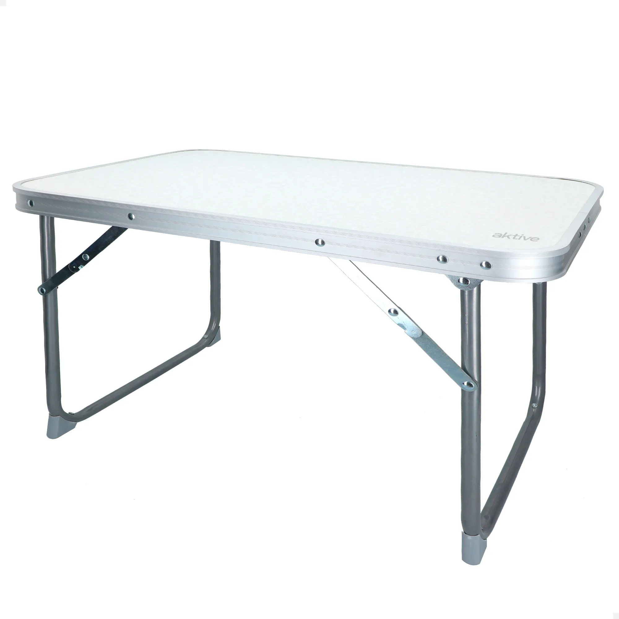 Aktive - Mesa plegable camping, color blanco, 60x40x40 cm, uso exterior, patas plegables, soporta 30 kg, estructura acero, tablero madera MDF, antideslizante, topes antivuelco, plegado compacto, mesa portátil, resistente y duradera