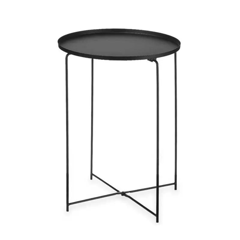 STARLEY-Mesa auxiliar redonda, mesa de bandeja de metal, mesa auxiliar de 47diam blanco y negro