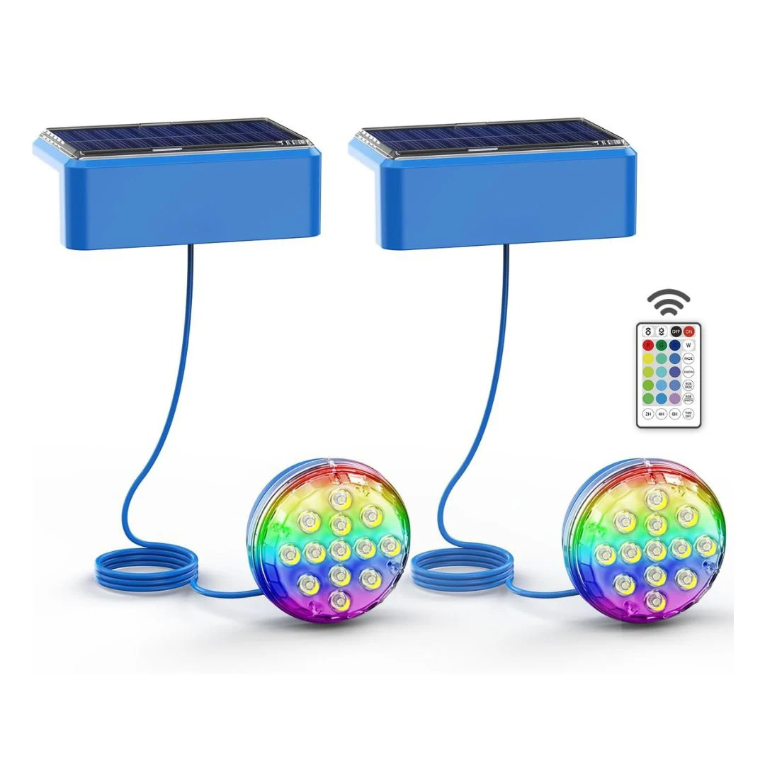 LED ATOMANT Luces para piscinas sin instalacion solares LED 2,6W RGB IP68, Cable 1m, Fijacion con adhesivo o tornillos, Luz solar piscina sumergible para decoracion, Iluminacion impermeable