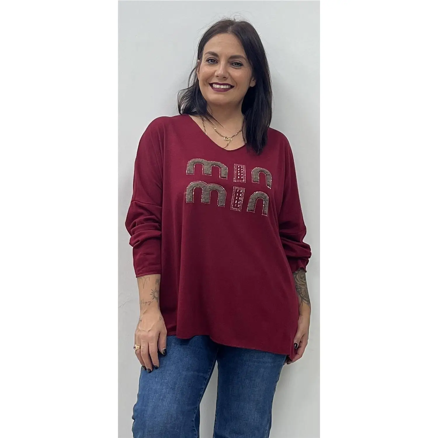 Min Burdeos Sweater by NATALIA, women's long sleeve t-shirt available in sizes 40 to 48, perfect for casual wear or paired with Zamira pants. #1
