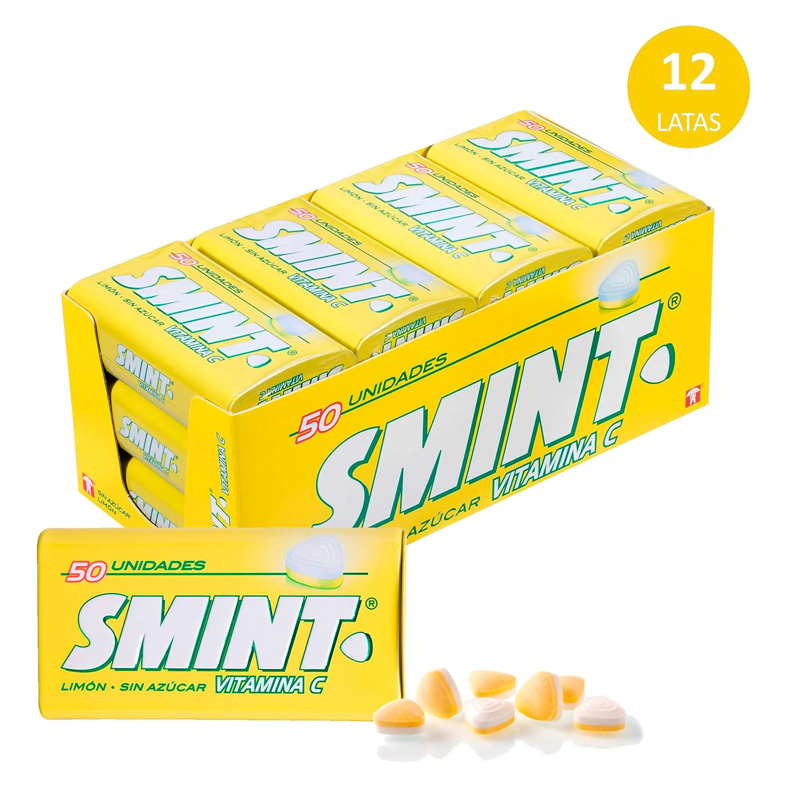 Smint Tin Limón, Caramelo Comprimido Sin Azúcar - 12 unidades de 35 gr. (Total 420 gr.)