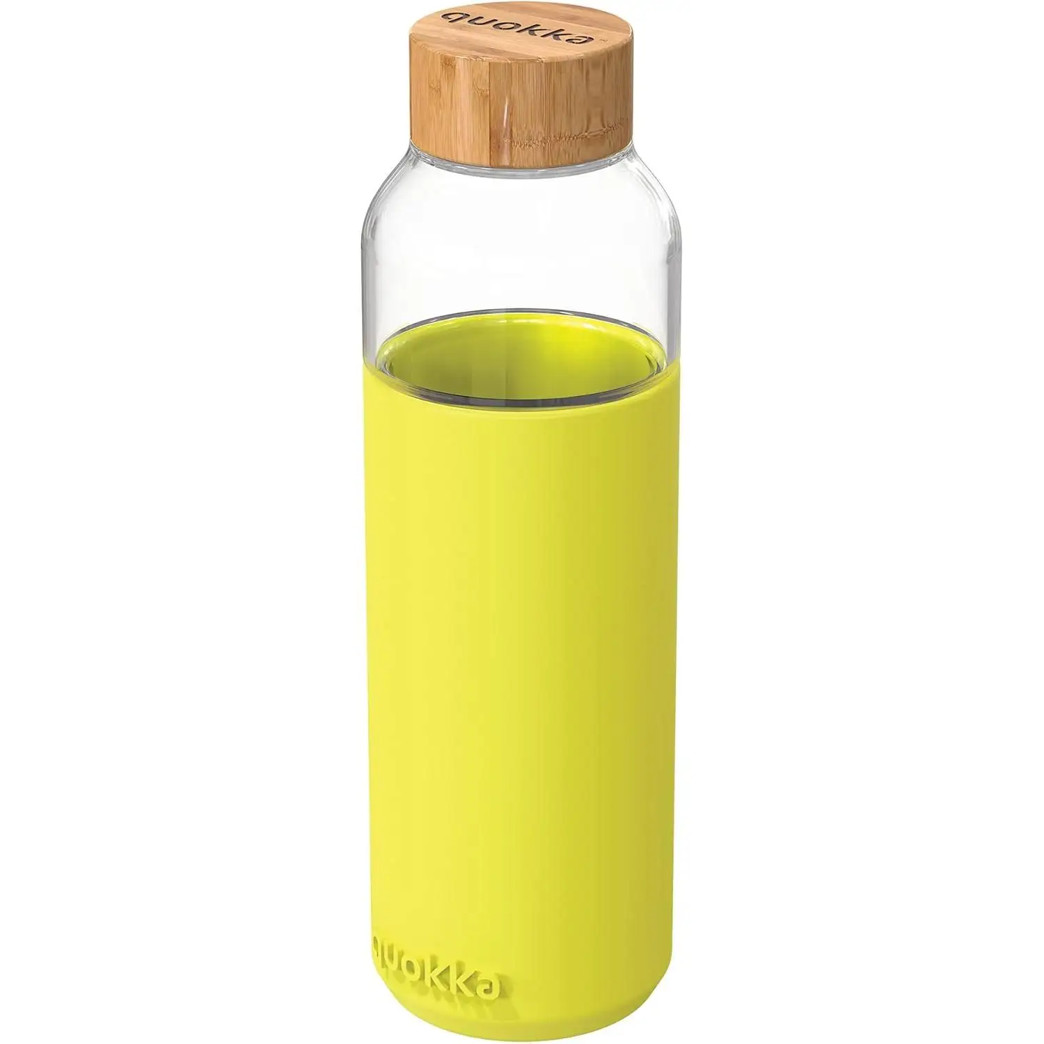 Quokka Flow - Neon Green 660 ML | Botella de Agua de Cristal de Borosilicato | Botella de Agua de Vidrio con Funda de Silicona y Tapón de Bambú