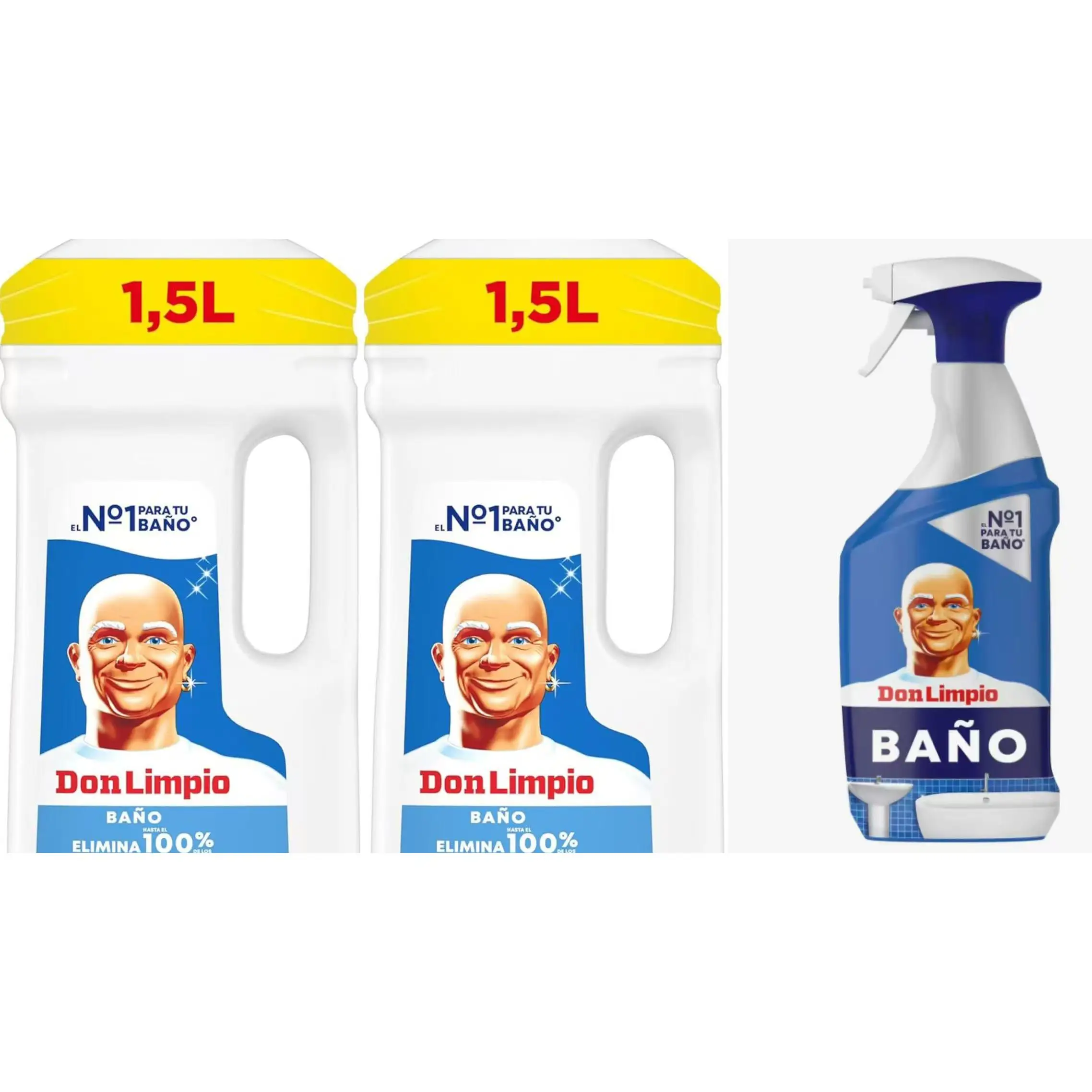Don Limpio Baño Líquido Detergente 2bote* 1.5 I+1 bote de Limpiahogar baño spray Don Limpio 500 ml Elimina manchas de jabón y cal
