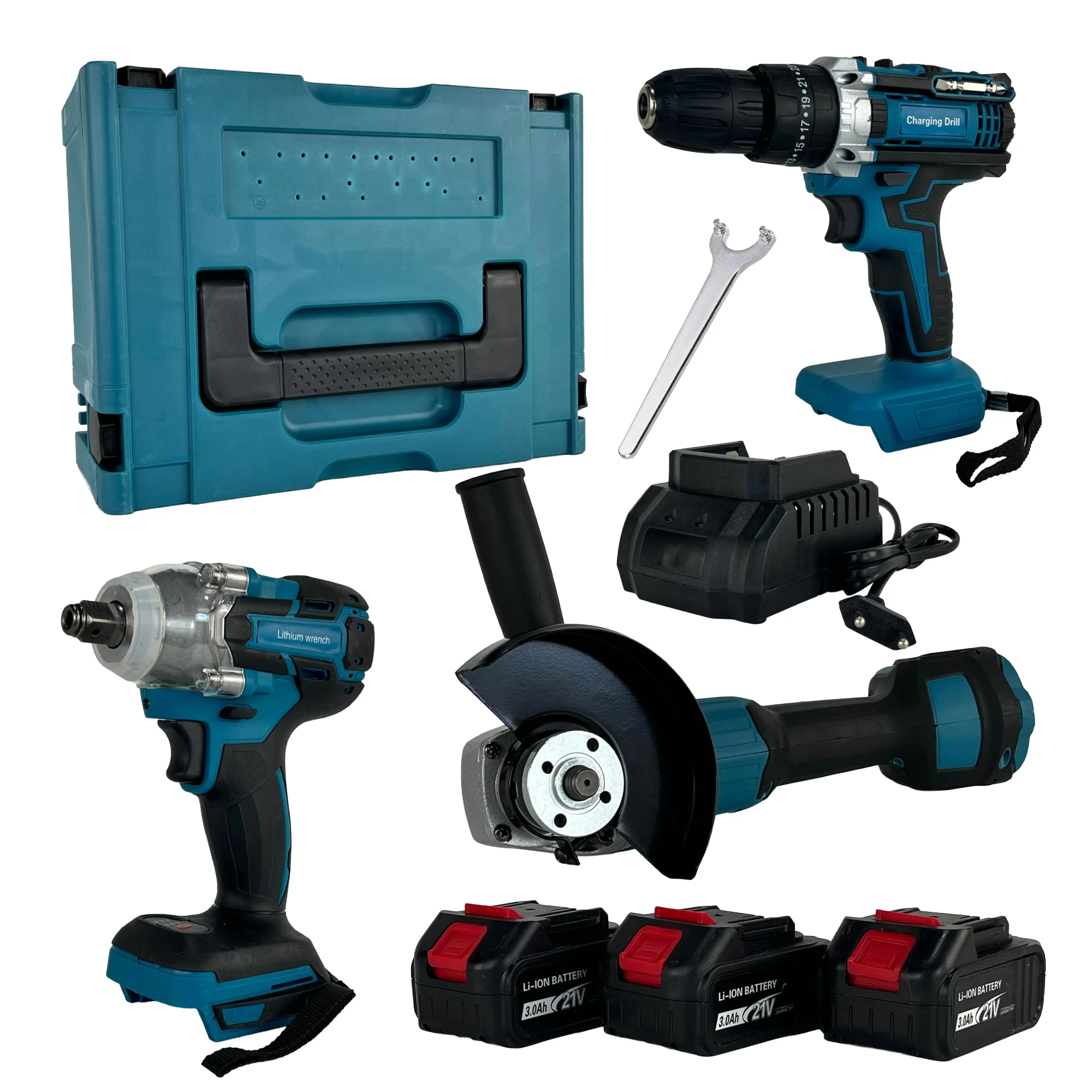LINEA HD - Pack de Herramientas a Batería: Amoladora + Taladro/Atornillador + P. Impacto + 3 Baterías con Maletín