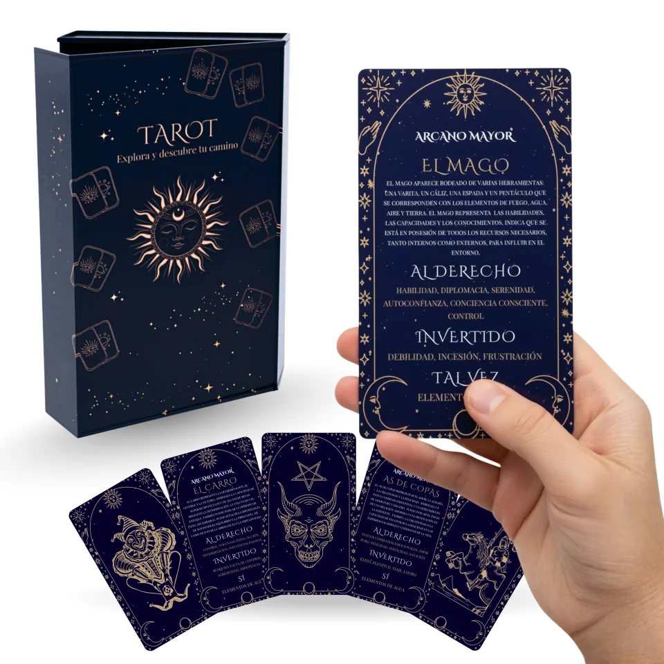 ECO ARCANO Cartas del Tarot para Principiantes con Instrucciones y Diseño Premium - Baraja Tarot en Español, Baraja para Adivinación, Autoconocimiento y Juego de Mesa. Oráculo y Esoterismo fácil y