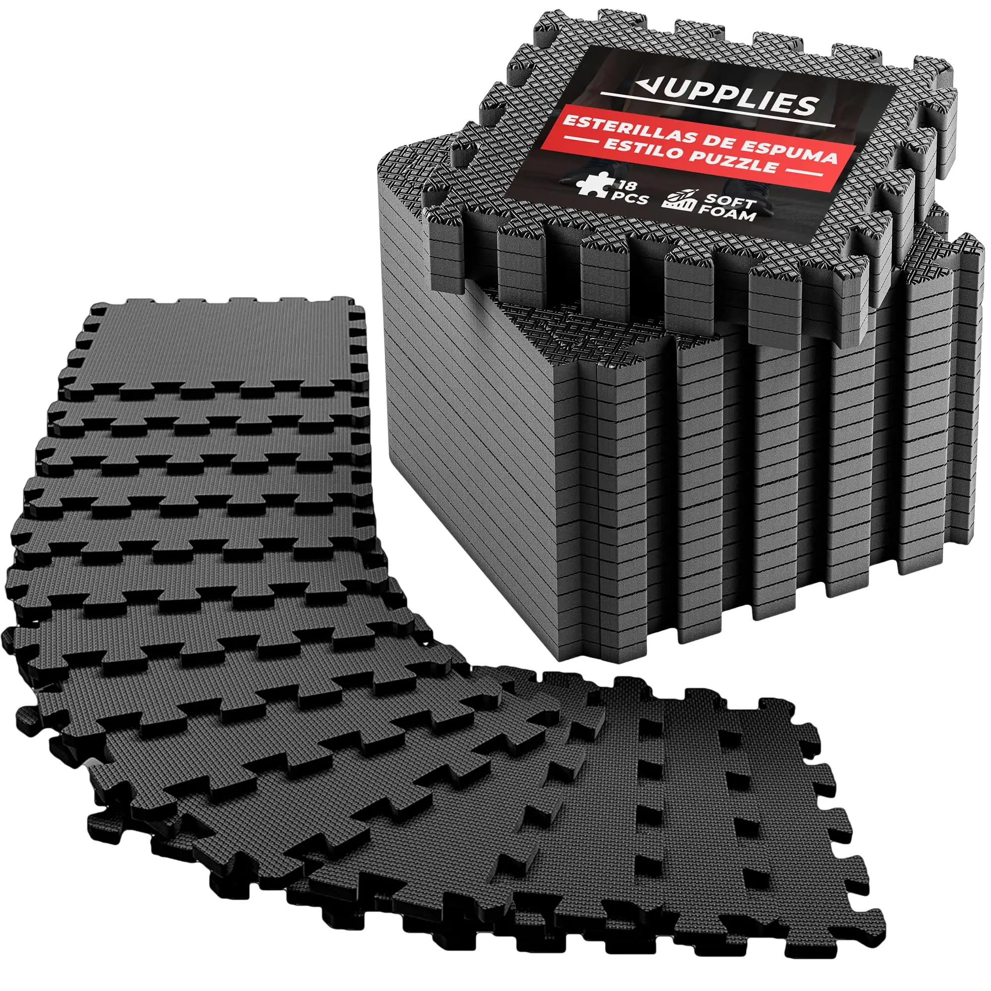 RELAXTY- Suelo Gimnasio Set 18 Piezas 32x32x1cm - Esterilla Puzzle Fitness para Suelo - Alfombra Protectora en Casa
