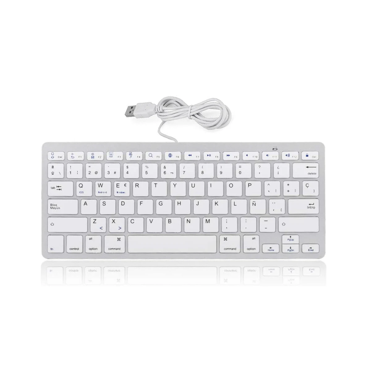 Spanish keyboard with ultra-thin cable, black or black with 78 key usb connection, plug and play, robust and silent portable keyboard for office games
