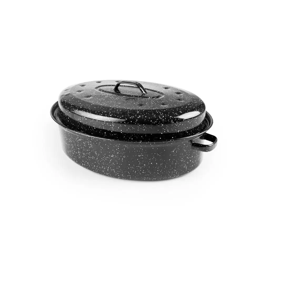 Ibili Black Oval Cocotte in Vitreous Steel for cooking meat and vegetables in the oven, includes lid to keep juices, perfect for gas and electric stoves, non-induction compatible, 1 piece only.