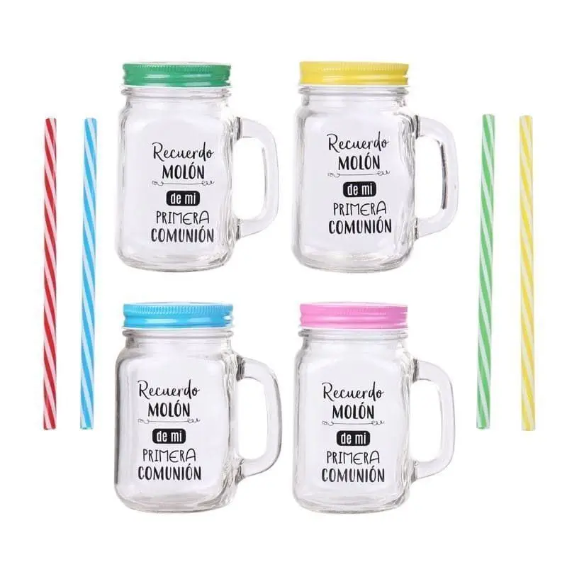 Disok - Lot 12 to 48 Glass Jug Phrases Souvenir Molón 1st Communion in Kraft Gift Box-Original Gifts Guests Details for Communion Cups, Jars, Thermos