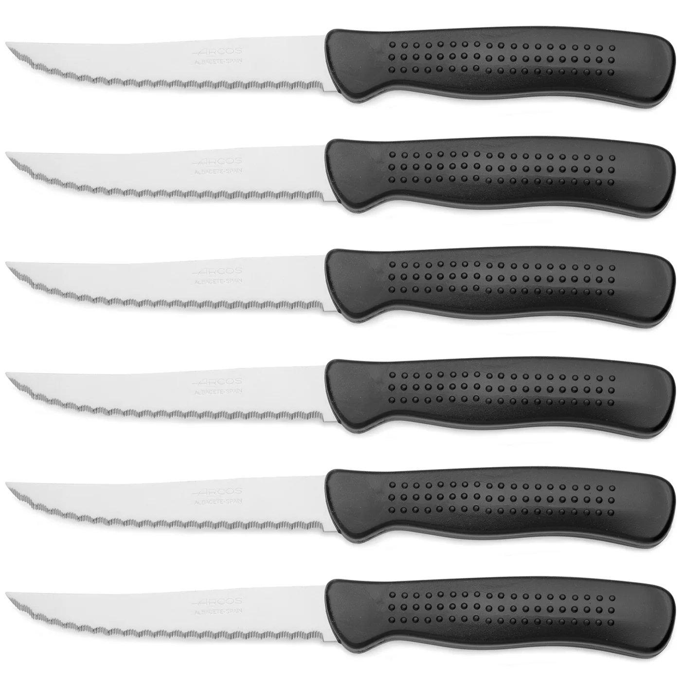 ARCOS Steak Basic - Cuchillo Chuletero Serrado (110 / 220 mm) - Acero Inoxidable Nitrum® - Mango de PP - 805109 - PACK 6