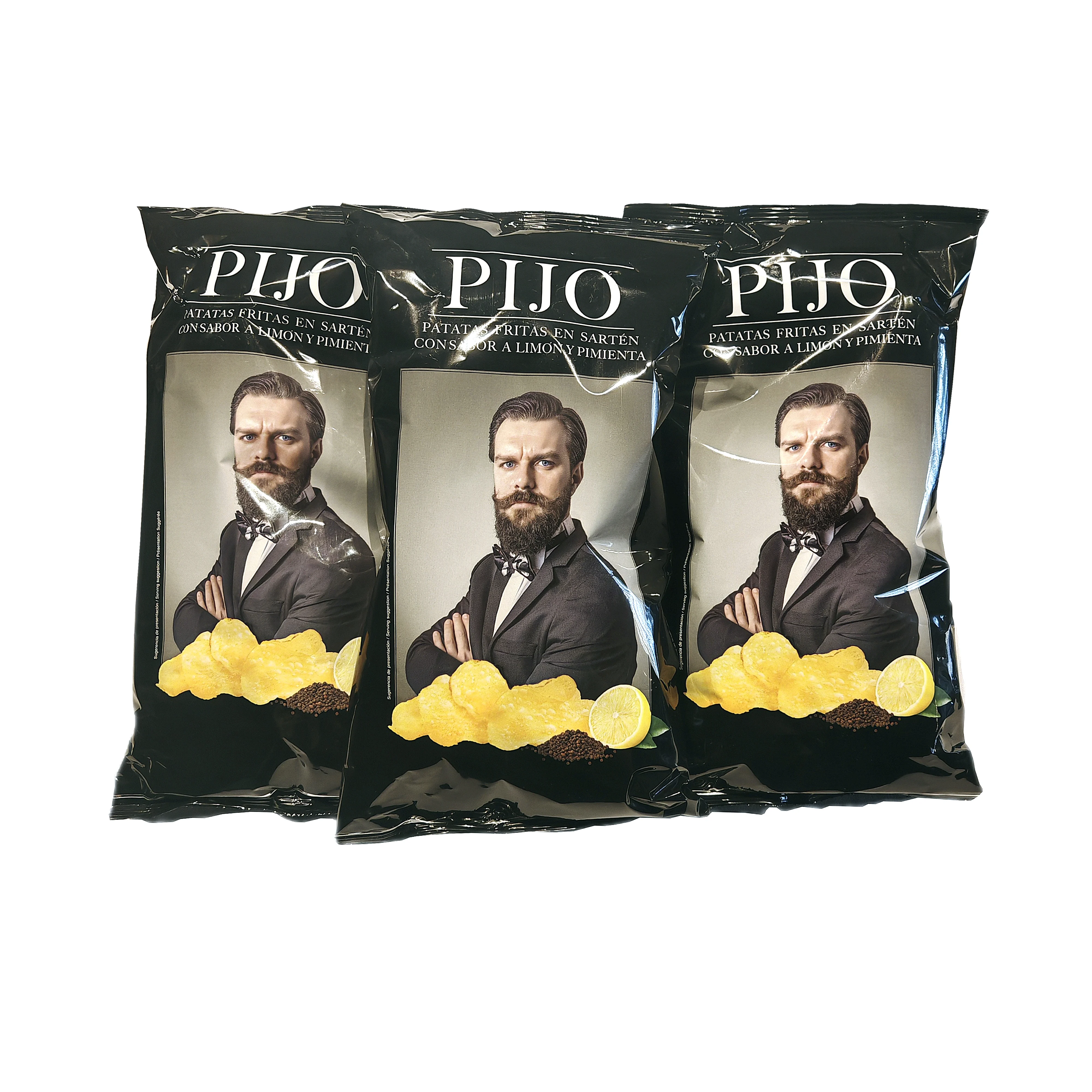 Patatas fritas en sartén con sabor a limón y pimienta, pack de 3 unidades. Pijo