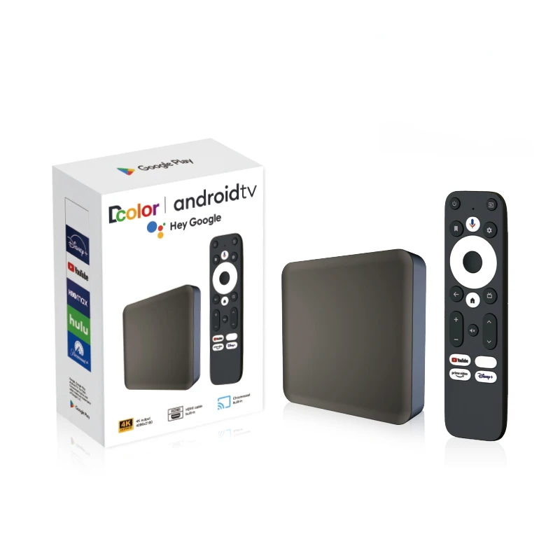 TV Box Android 12 4K Certificado por Google, Amlogic S905Y4-B, 2GB RAM 32GB ROM, 3 Antenas WiFi Bluetooth 5.0, Compatible con Prime Video y Disney+, Control por Voz con Google Assistant