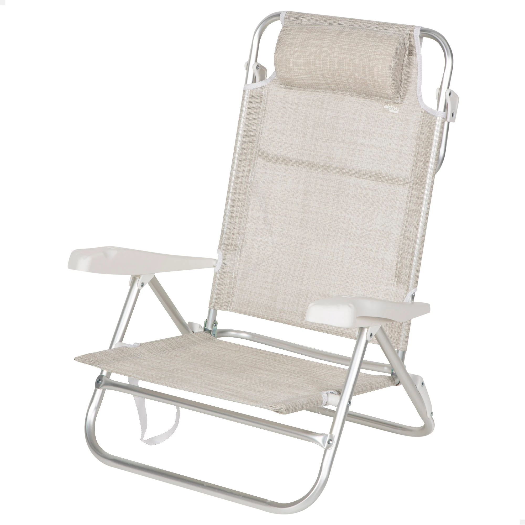 AKTIVE folding beach chair, reclining beach chair, 8 positions, 48x49x82 cm, padded cushion, carry handles, max weight 110 kg, beach chairs, low beach chairs, multi-position, reclining backrest, folding beach chairs