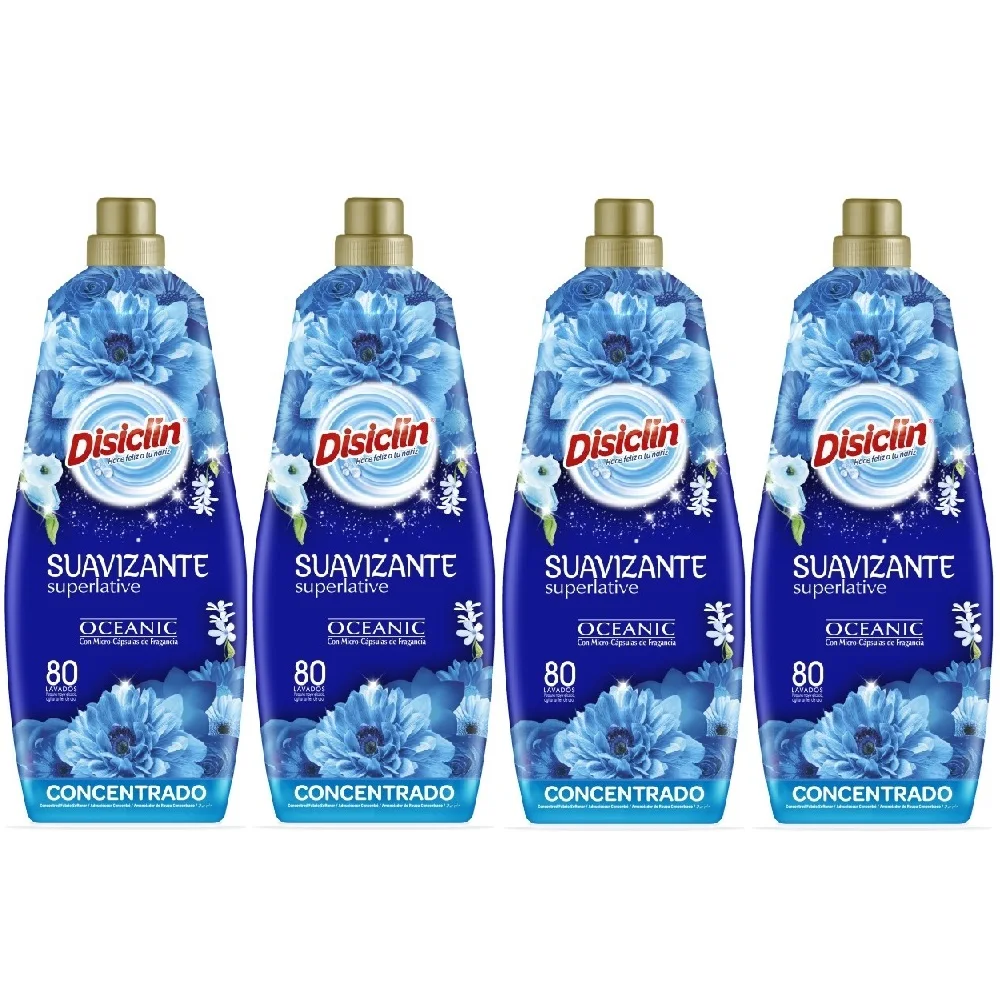 DISICLIN Suavizante Concentrado OCEANIC Botella 1.440ml 80 lavados (Pack 4) - Perfume Envolvente con Fresca y duradera fragancia a la inmensidad del océano azul, Tecnología de micro-cápsulas que ofrecen 10 semanas de frescor