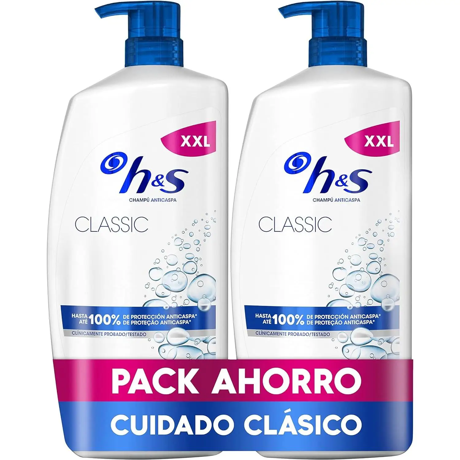 H&S Classic Champú Anticaspa 2x1000ml con Dispensador, para Uso Diario. Hasta 100% de Protección Anticaspa, Clínicamente Probado. Para Todo Tipo de Pelo y Cuero Cabelludo. Sensación de Frescor