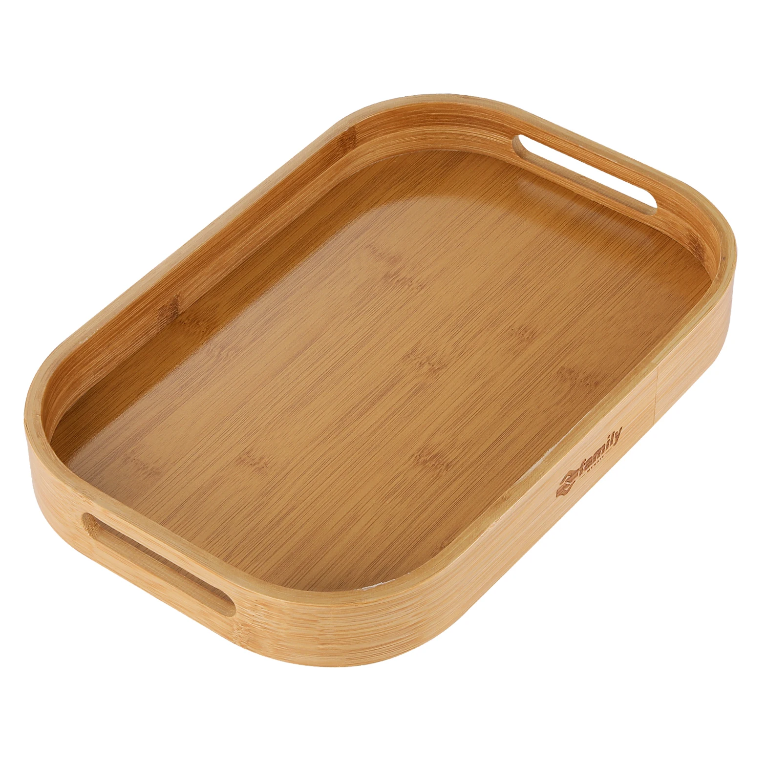Family - Bandeja de bambú para Servir con Asas, Bandeja Madera Rectangular, Bandeja de Cocina, Bandeja de Servir, Bandeja Desayuno Grande
