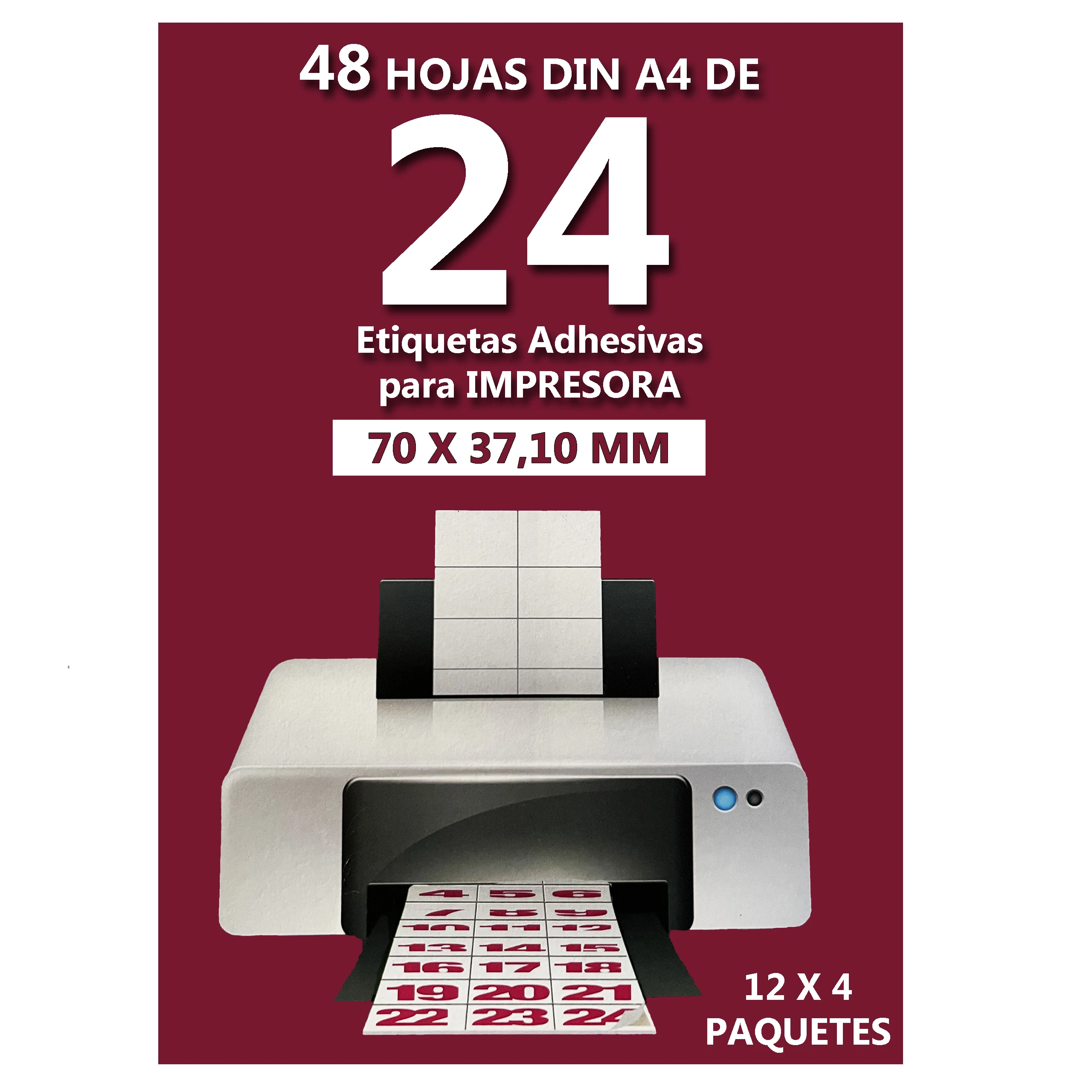 Etiquetas Adhesivas Din A4 para Impresora  48 HOJAS 12 pack de 4 Folios  Variantes de 24-8-4 y 2 Etiquetas por Folio  Compatibles con Impresora Inkjet-Laser-Fotocopiadora  Marca El Futbolin