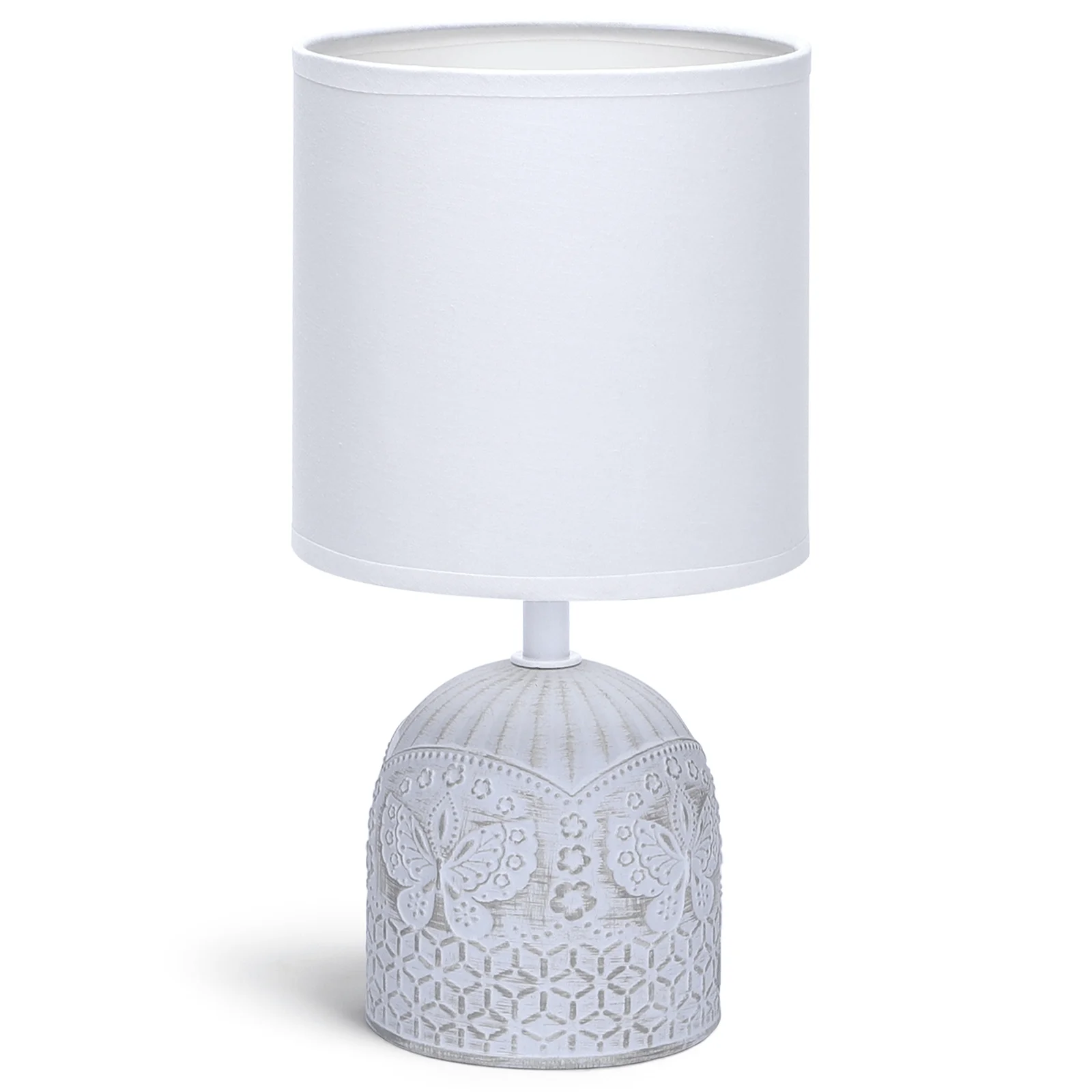 Aigostar - Lámparas de Mesita de Noche, Lámpara Mesa de Cerámica E14, Pantalla de Tela Color Blanco, Lamparas de Mesita de Noche Vintage para Dormitorio, Salón, Habitación, L13 x H26cm
