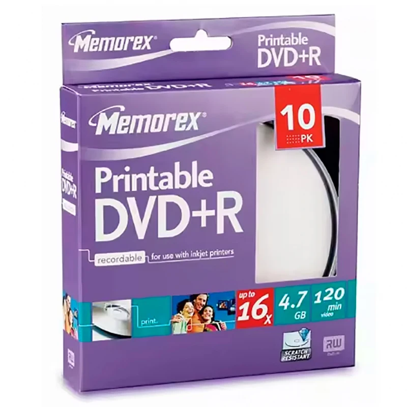 Tarrina Dvd+r Printable X16.120min.4.7gb Memorex  ( Tarrina X 10 Unidades )