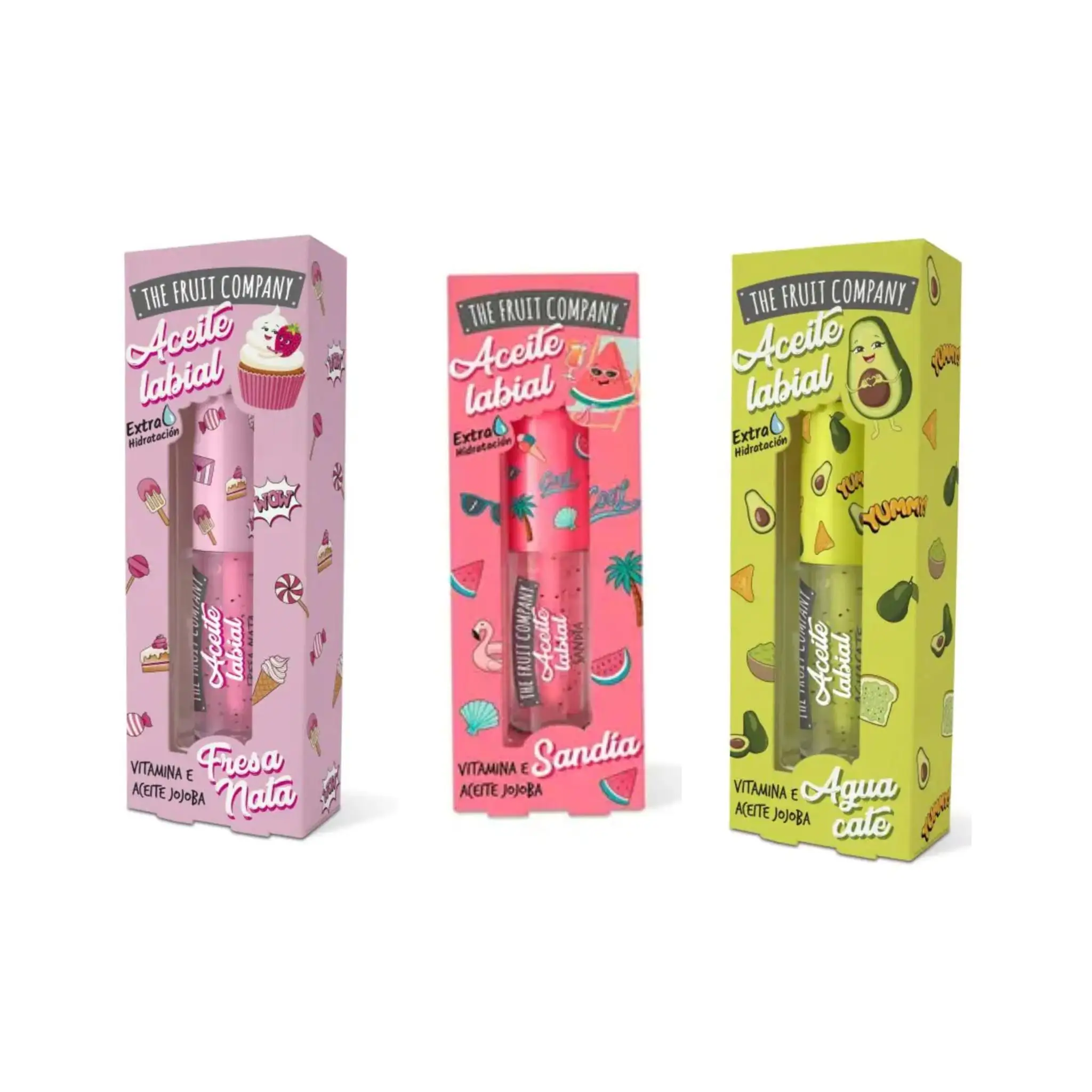 Pack THE FRUIT COMPANY Aceite Labial 3 Unidades Sandia, Aguacate y Fresa Y Nata