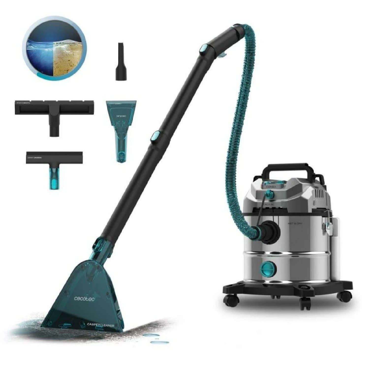 Cecotec Aspirapolvere per solidi, liquidi, tappezzeria e tappeti con cavo Conga CarpetClean 20000 Pro Ultra. 1600 W, 21 kPa