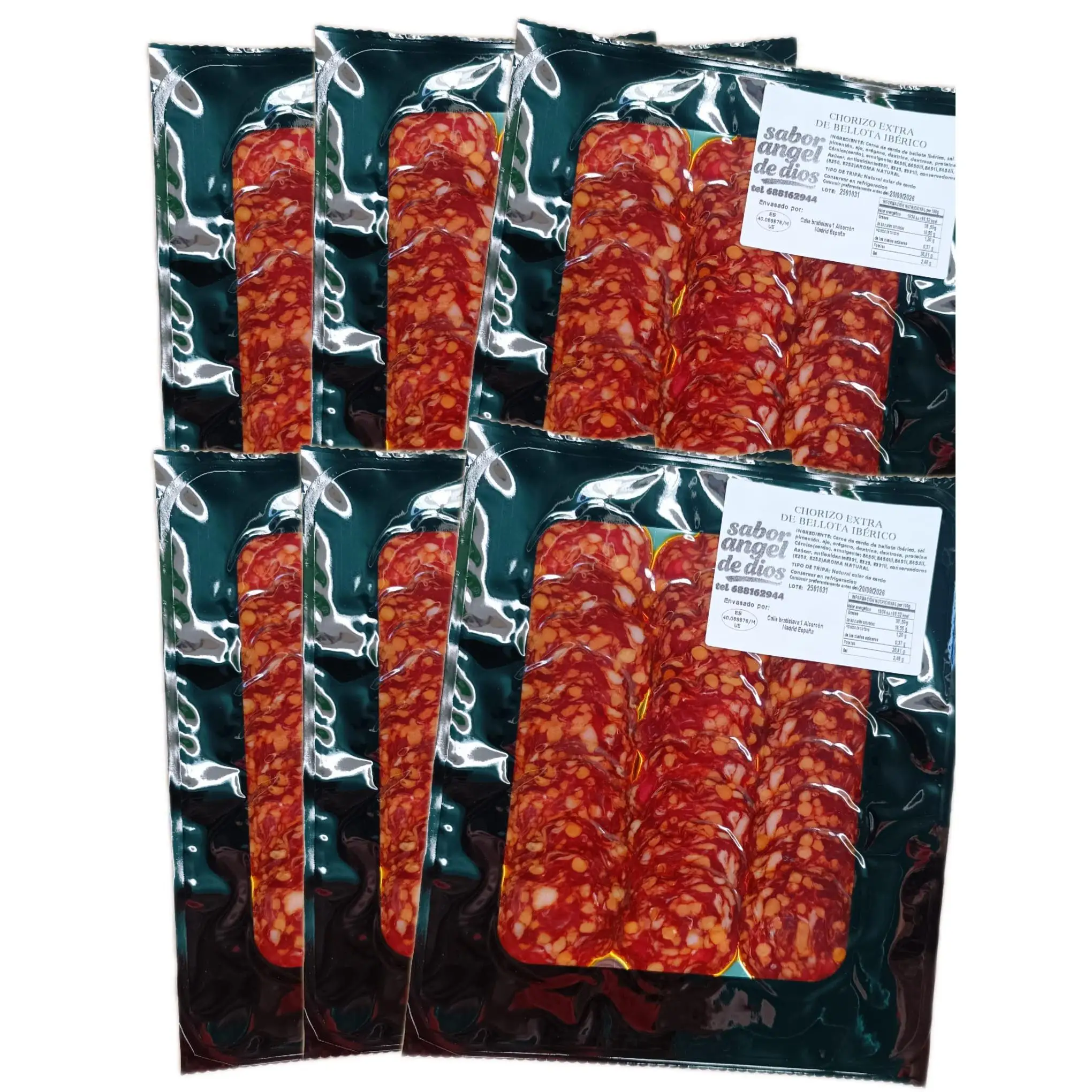 Chorizo extra de Bellota Iberico 100gr. Aprox - Sabor Angel de Dios - 6 SOBRES, 600gr Aprox.