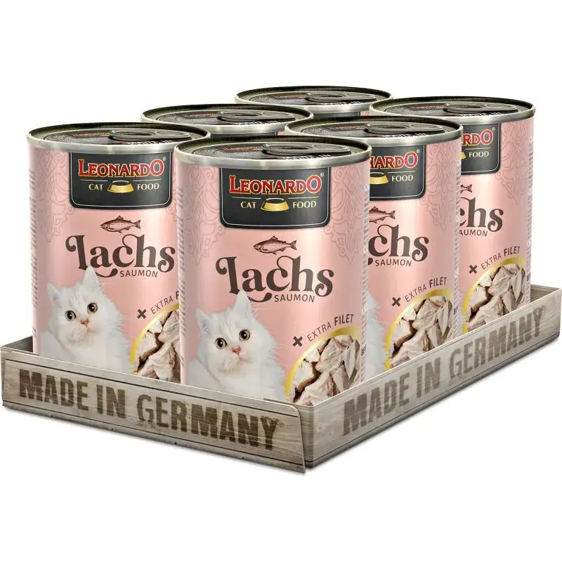 Leonardo Extra Filet Salmón Pack 6 Latas 400 g Sin Cereales – Comida Húmeda Completa para Gatos