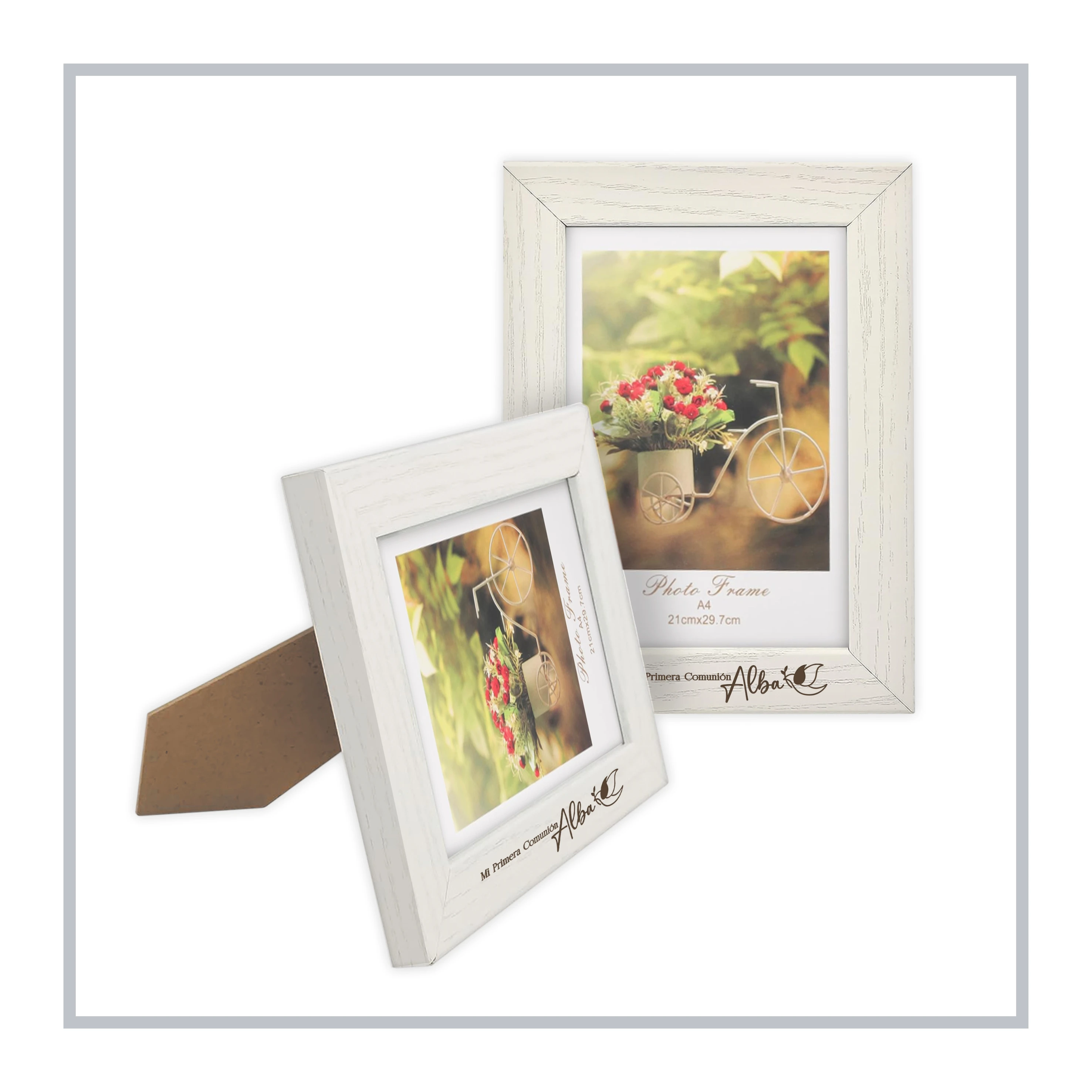 RegaloVip.es - Marco de fotos PERSONALIZABLE, Portafoto para Decoración de Casa, Fotografias de Boda Bautizo y Comunión que se pueden personalizar, Mejor Precio, Regalos únicos.