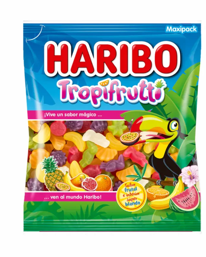Haribo tropifrutti 1kg within this haribo range you will find sweets of watermelon, banana and orange flavor and with shapes of animals and tropical fruits with a soft background. Original haribo flavor trusted quality #2