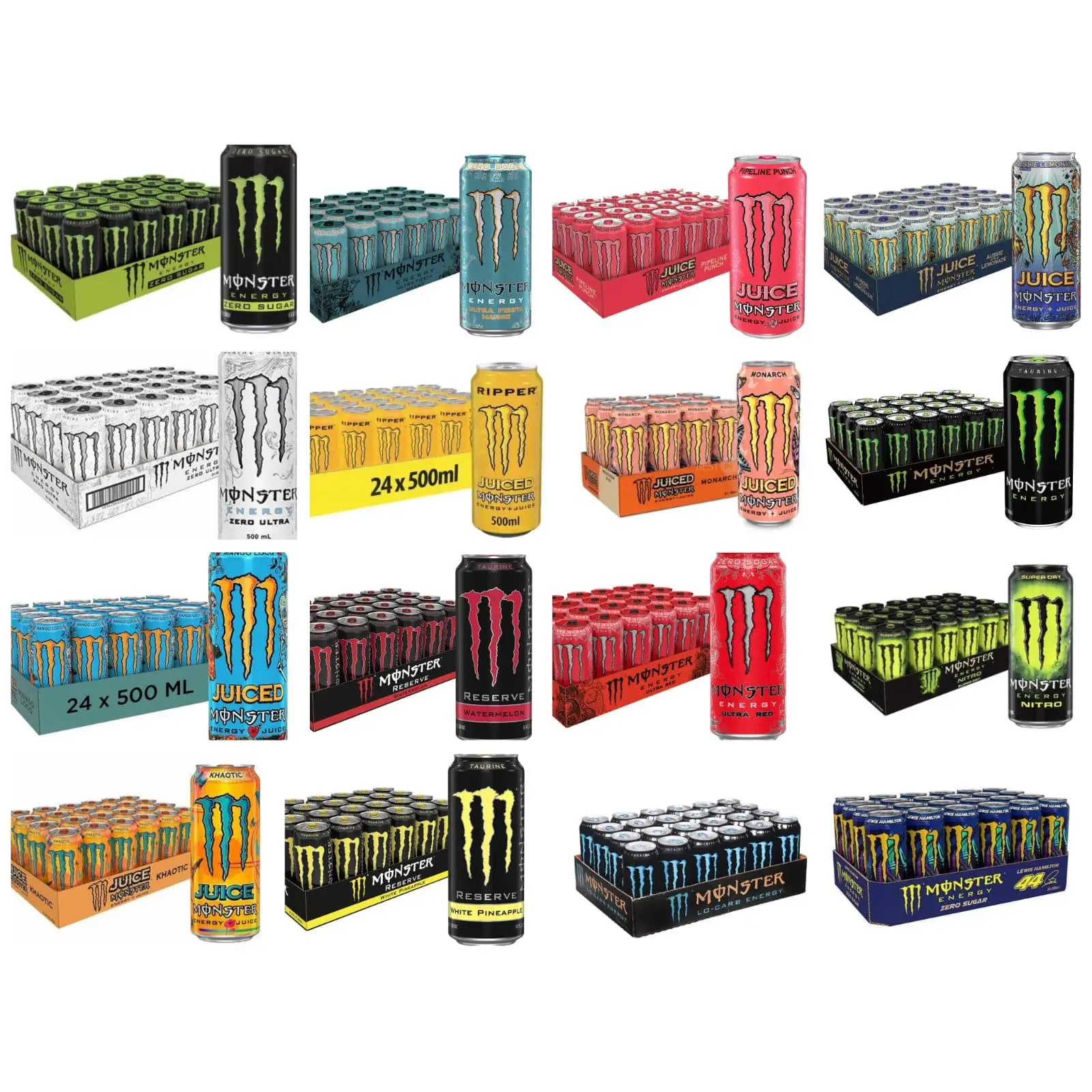 Monster energy original de España Gran surtidos de modelos a elegir bebida energetica sabor nacional gran calidad latas 8u o caja 24unidades (Verde,azul,white,ultrafiesta,Mango,Bad Apple,Assault Gold,Lewix Hamilton,Ultra paradise)VISITA NUESTRA TIENDA