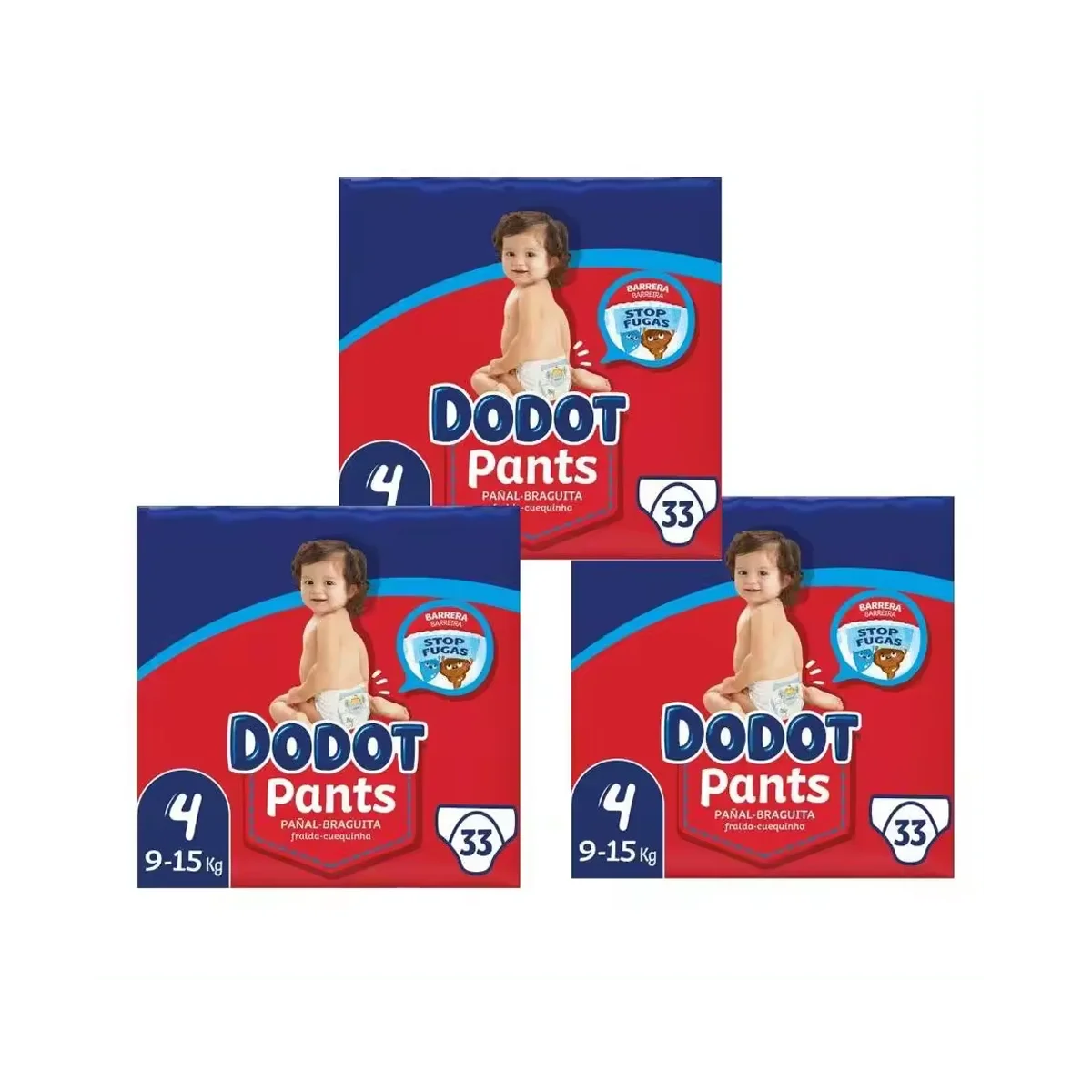 DODOT Pants pañal - braguita unisex de 9 a 15 kg talla 4 paquete 33 unidades - 3 paquetes - 99 pañales total