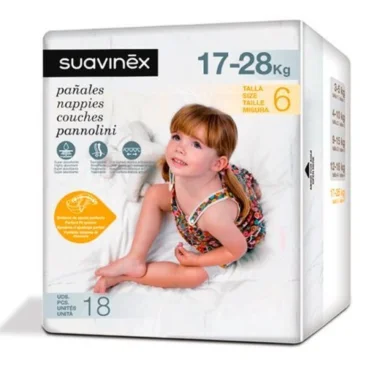 Junior size diaper size 6 from 17–28 kg (18 units). Suavinex #1