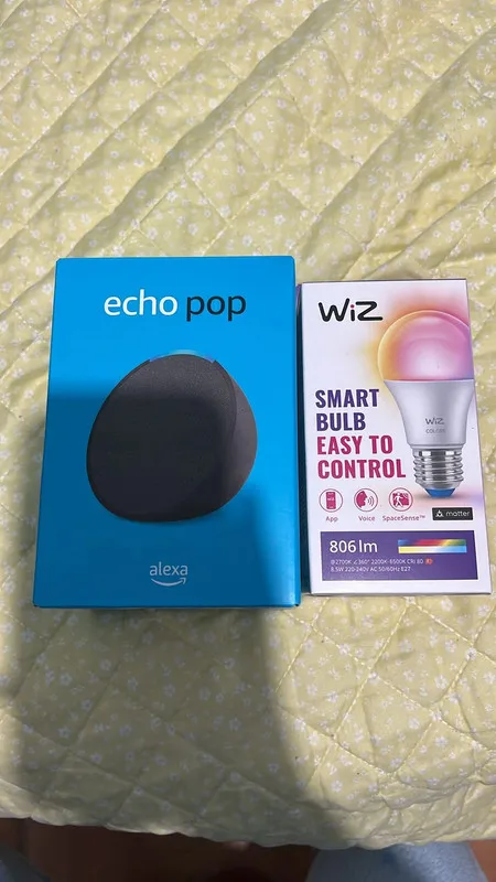 Smart speaker-Amazon Echo Pop + Wiz bulb, Bluetooth with powerful and compact sound Alexa, Black