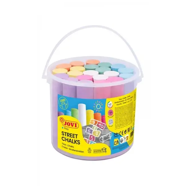 Jovi street chalks bote 21 tizas jumbo - especiales para dibujar en el suelo - tizas redondas - facil eliminacion con agua - poco resto de polvo en las manos - color surtido
