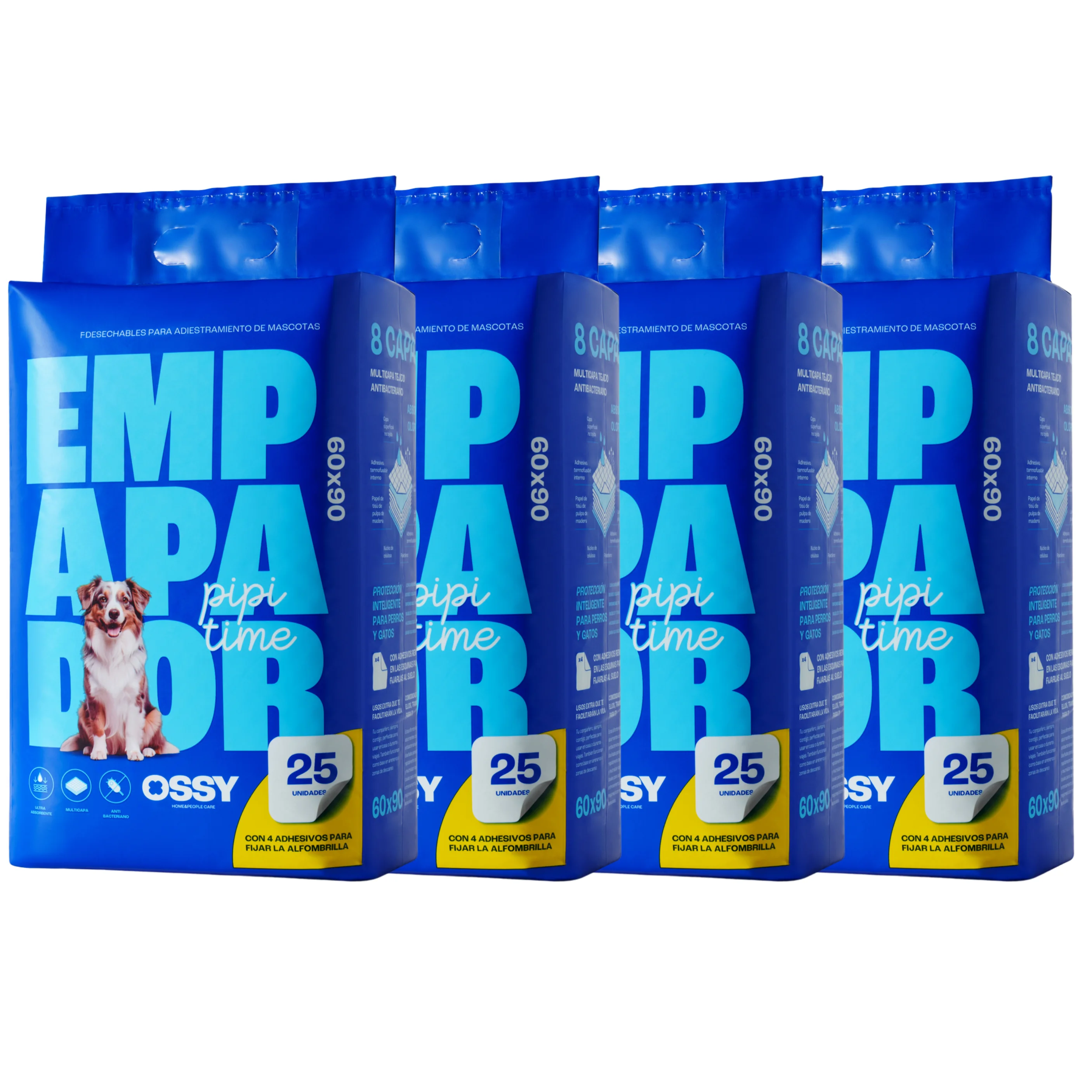 Empapadores de Perros Desechable 90x60cm (XL) (25 - 50 - 75 -100 Unidades) Perros Grandes , Empapador Antideslizante 8 Capas Anti Fugas, 4 Stiker Antideslizante, Almohadillas de adiestramiento de
