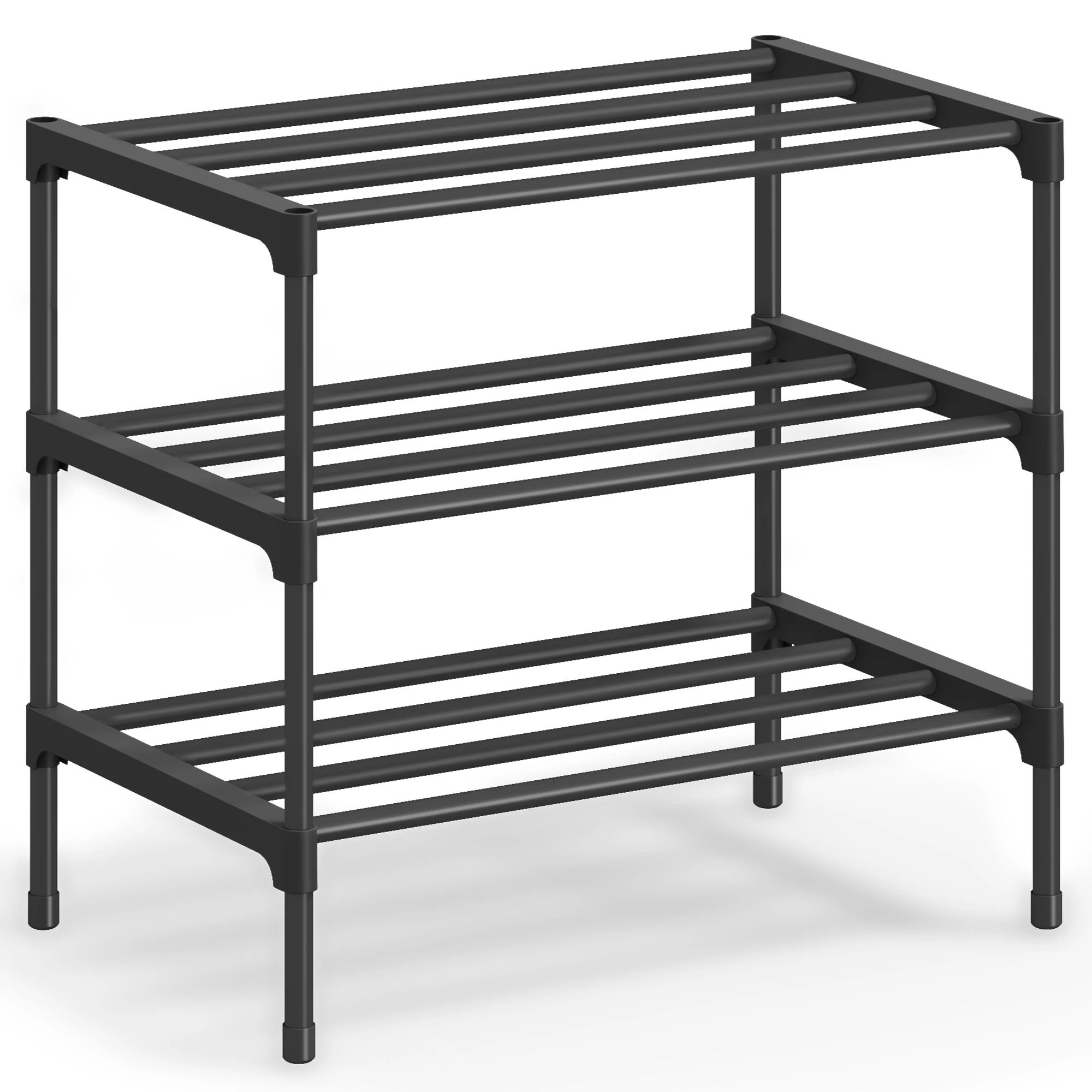 SONGMICS Scarpiera, 3 Ripiani, Scarpiera Stretta per Ingresso, Organizer per Scarpe, Metallo, Mobile per Soggiorno, Impilabile, 30 x 45 x 48,5 cm, Nero