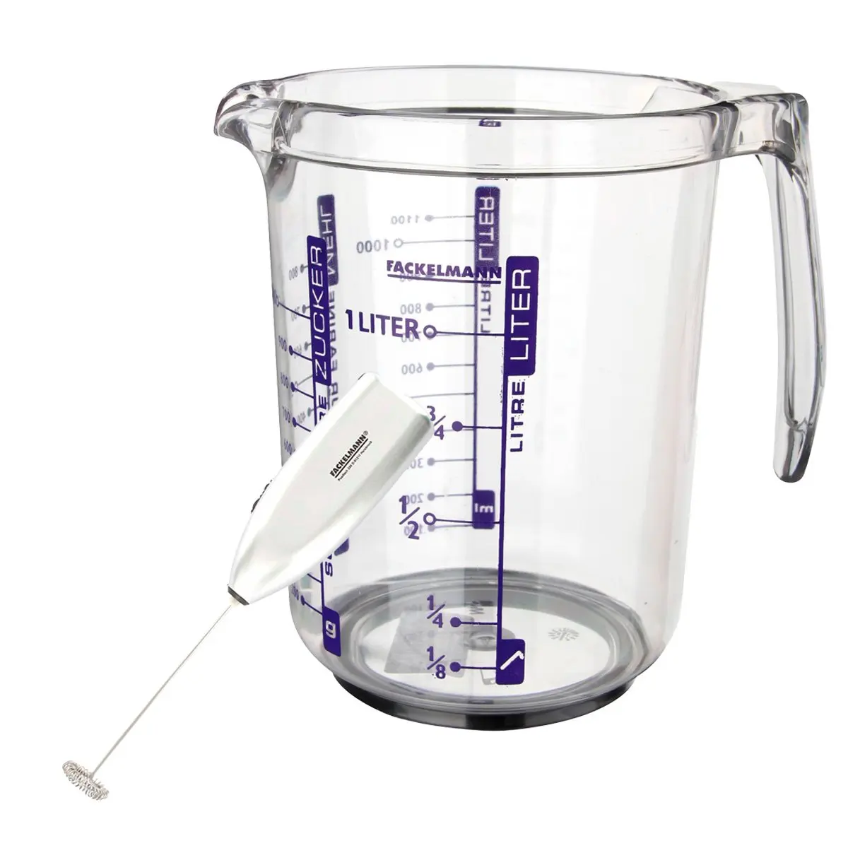 Fackelmann Set Espumador de Leche con Varillas de Acero Inoxidable, 20x3,5 cm, incluye Jarra Medidora Antideslizante de 1 l.…