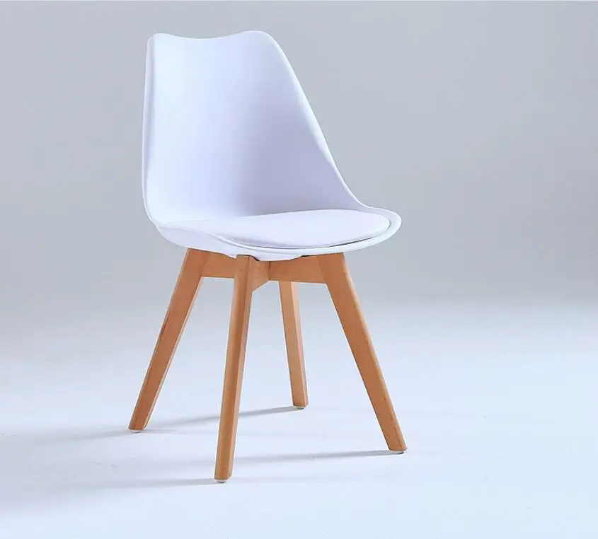 Set of 4 tulip chairs with wooden legs, medieval nordic style furniture, with padded faux leather seat, for desk, dining room, bedroom, balcony or restaurant bar hospitality, office nordic kitchen dining table,